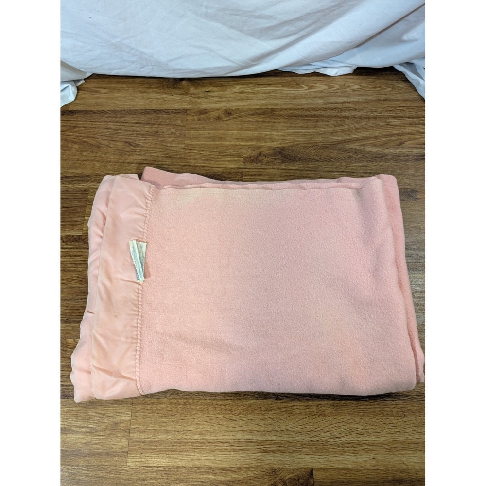 VTG Stevens Forstmann Pink 100 % Wool Blanket 74 X 68 in Made In USA